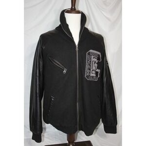 COOGI XXL Black Varsity Polyester Wool Full Zip Coat Jacket Patches Australia